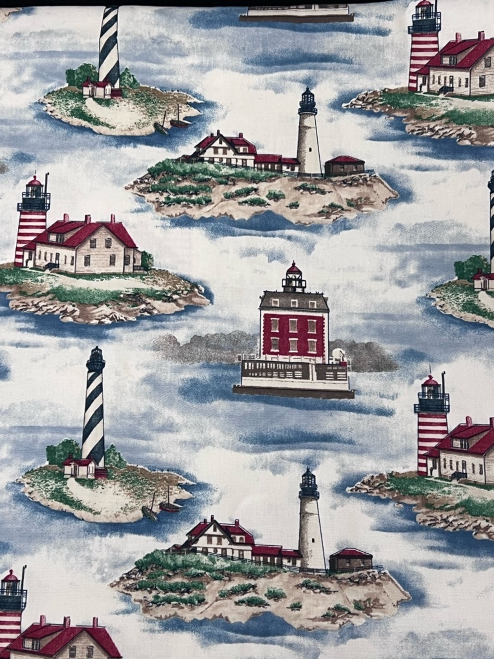 Share Waverly Lighthouse LAND HO Fabric 4.75 Yards Nautical Coastal Cottage Seas